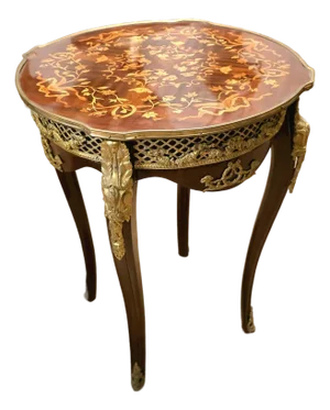 Elegant French Louis XV Accent Table With Intricate Marquetry & Bronze Ormolu
