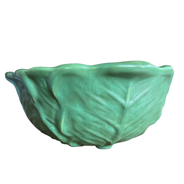 Vintage 1980s Green Ceramic Cabbage Lettuceware Footed Serving Bowl For Sale In Oklahoma City - Image 6 of 8