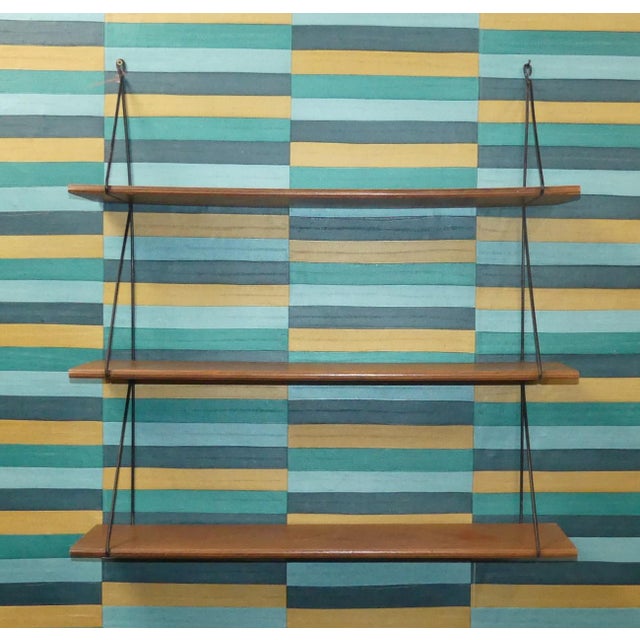 Mid-Century Modern Small Vintage String Shelf in Wood, 1960s For Sale - Image 3 of 10