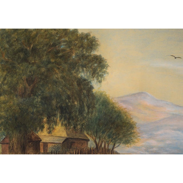 Countryside Barn at Dusk Below Mt. Tamalpais - Original Oil Pastel on Paper by Grace Anna Pfister For Sale - Image 4 of 8