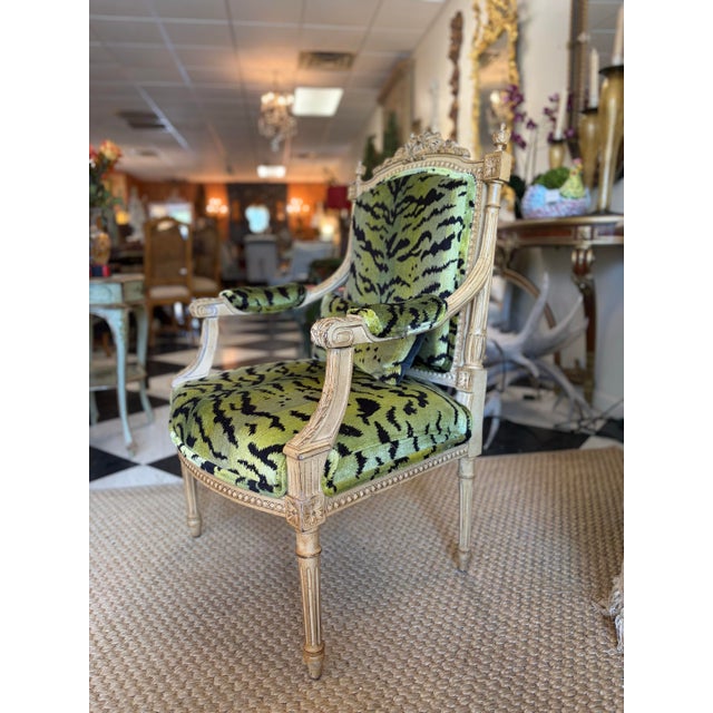 Green 19th Century Louis XVI Style French Chairs With Scalamandre Le Tigre Fabric - A Pair For Sale - Image 8 of 8