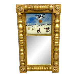 Mid 19th Century Antique English Reverse Painted 'Hey Diddle Diddle' Eglomise Child's Mirror