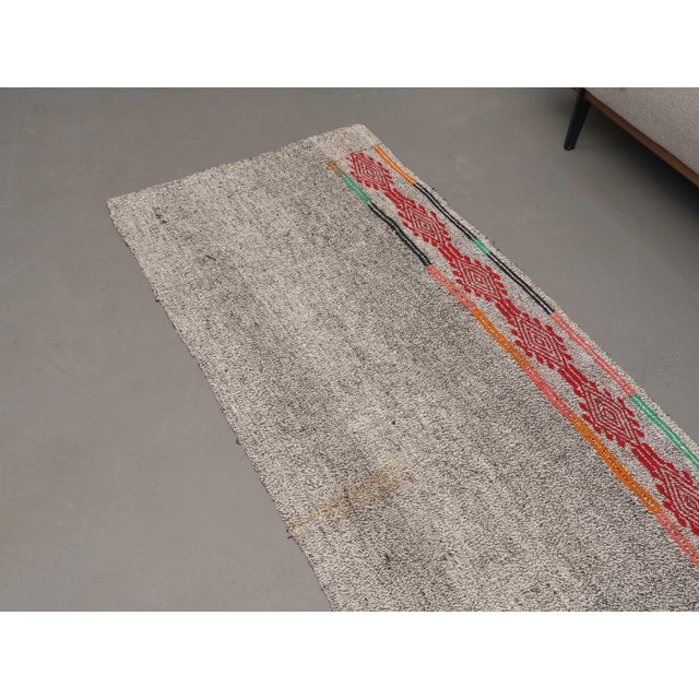 1970s Vintage Handmade Wool Cotton Turkish Grey Runner Rug For Sale - Image 10 of 11