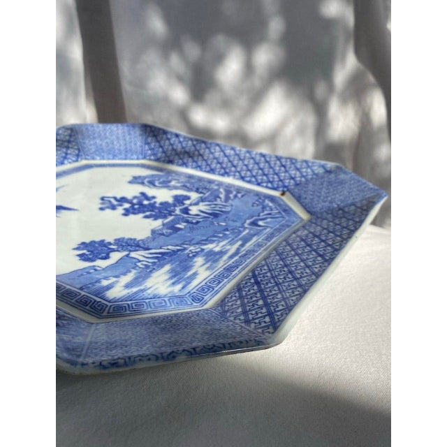 Early 20th Century Late Qing Chinese Blue & White Octagonal Landscape Serving Plate For Sale In San Francisco - Image 6 of 16
