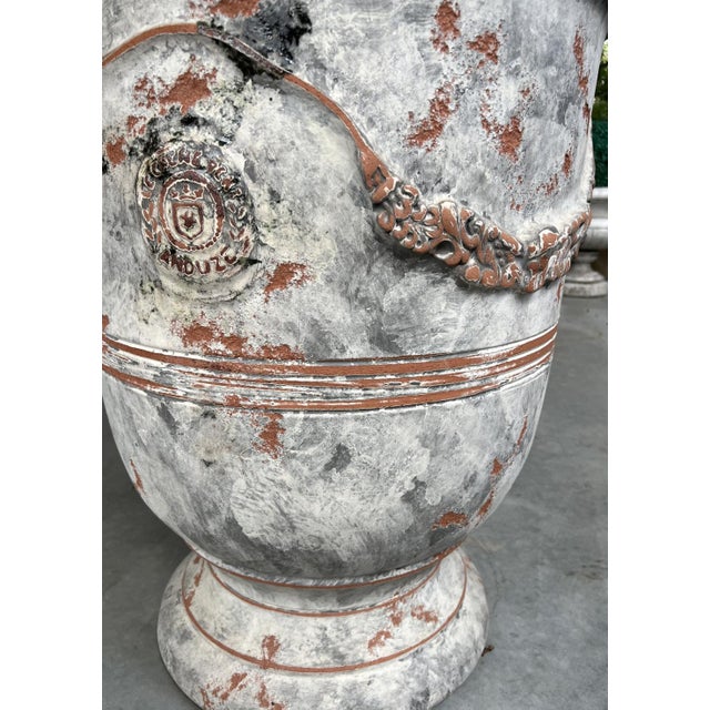 A Single French Terracotta Anduze Planter With Antiqued Gray White Finish For Sale - Image 13 of 15
