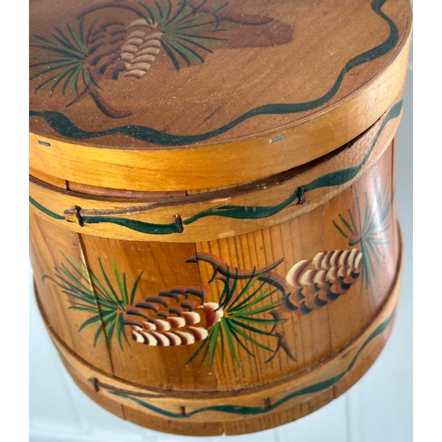 Vintage Firkin Sugar Bucket Hand-Painted Pinecones For Sale - Image 4 of 7