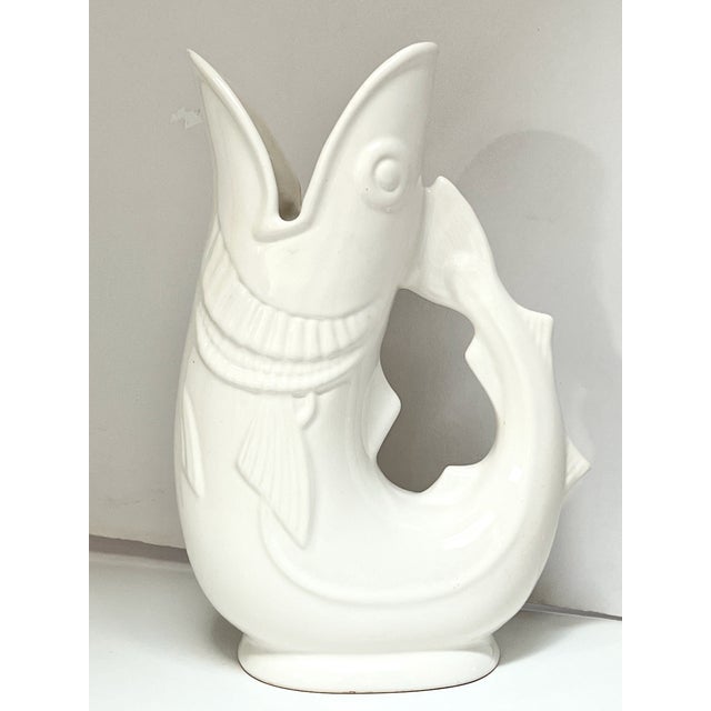 Mid-Century Modern Shreve & Co. Gurgling Koi White Ceramic Pitcher For Sale - Image 3 of 11