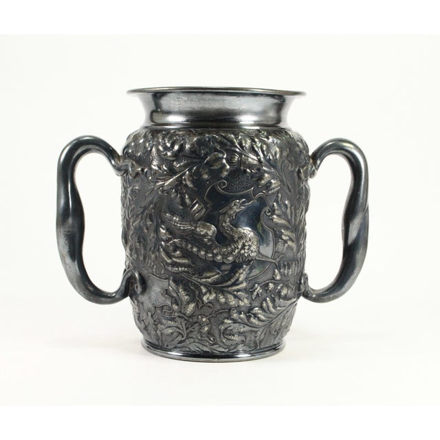 1800's Rare Reed & Barton Silvered Embossed Trophy Urn Vase Fenix Bird, Blank For Sale - Image 4 of 18