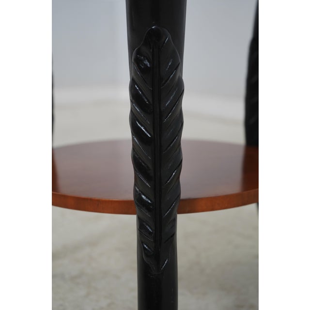 Baker Carved Round Walnut Marble/Granite Top Lamp Table For Sale - Image 10 of 14