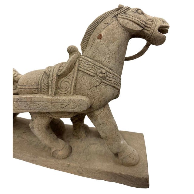Brown Mid-20th Century Chinese Stone Horse and Chariot Sculpture For Sale - Image 8 of 12