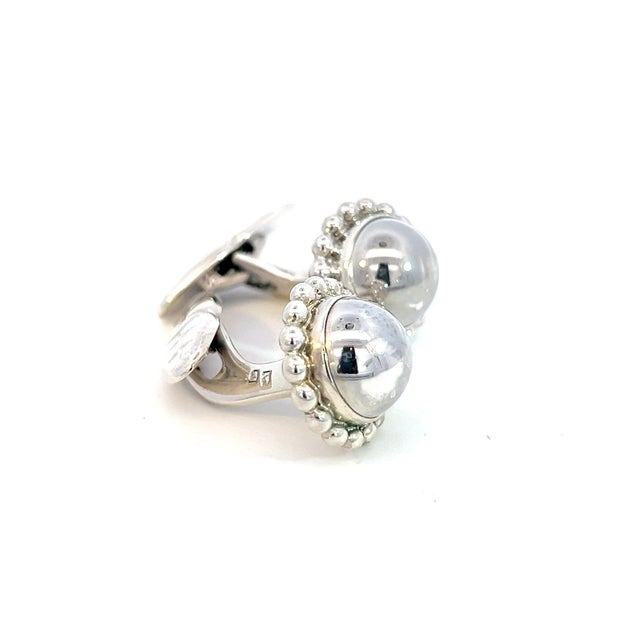 Metal 1990s Pair of George Jensen Estate Round Beaded Mens Cufflinks Silver For Sale - Image 7 of 9