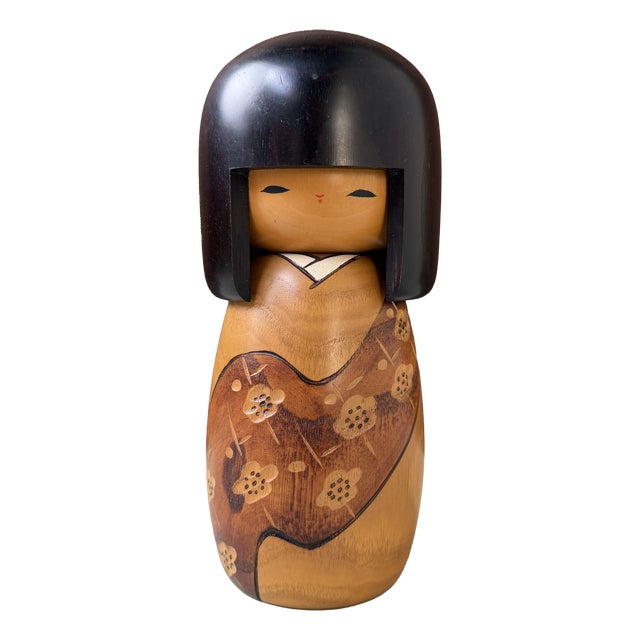 Vintage Japanese Usaburo Kokeshi with Ume Blossoms, 1997 For Sale