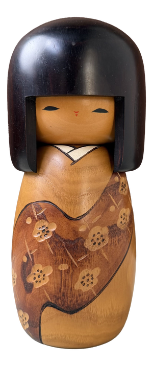 Vintage Japanese Usaburo Kokeshi with Ume Blossoms, 1997