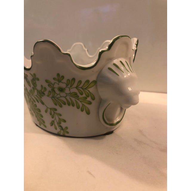 Ceramic Vintage Scalloped Edged Kelly Green Jardiniere Cache Pot For Sale - Image 7 of 11