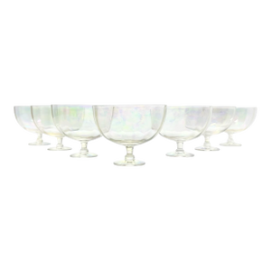 1970s 7 Lustre Iridescent Rainbow Pearl Optic Coupe Champagne Glasses