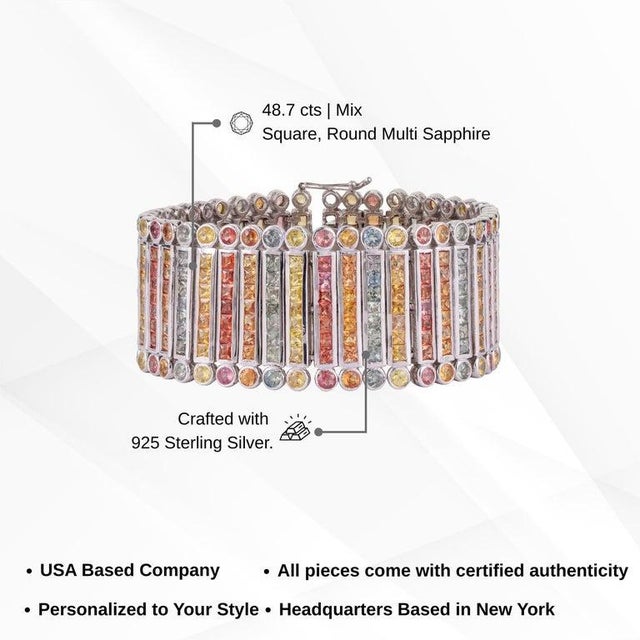 Elegant Multi-Row Multi-Sapphire Bracelet | 48.70 CTW | Sterling Silver For Sale - Image 13 of 16