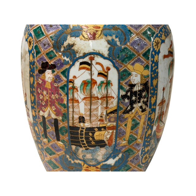 Vintage Polychrome Dutch Sailing Ships Graphic Porcelain Art Jar For Sale - Image 14 of 16