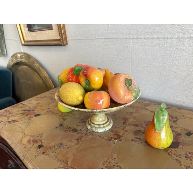 1960s Italian Alabaster Bowl With Glass Fruit- 15 Pieces For Sale - Image 4 of 9
