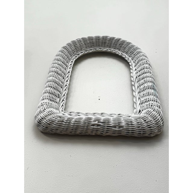 Wood Vintage Boho Chic Coastal White Wicker Painted Arched Wall Picture Frame For Sale - Image 7 of 10