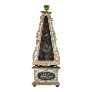 Rare Italian Painted, Giltwood, Glass and Mixed Media Reliquary Shrine Vitrine