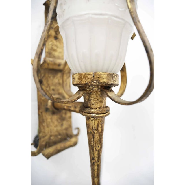 Mid 20th Century Wall Sconces - Vintage Wrought Iron With Gilt Style Finish - A Pair For Sale - Image 5 of 11