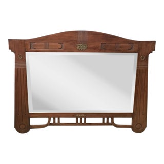 Antique Arts & Crafts Carved Oak and Bronze Mirror, circa 1920 For Sale