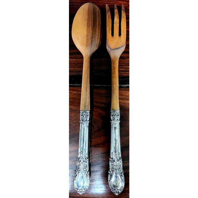 Wood Fine Sterling Silver Handles & Teak Wood Serving Utensils- a Pair For Sale - Image 7 of 13