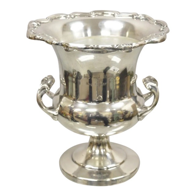 Engraved Fb Rogers Regency Silver Plated Twin Handle Wine Chiller Ice Bucket For Sale