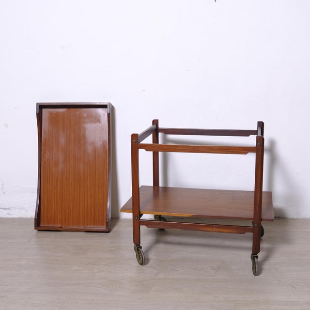 Vintage Bar Cart with Wheels and Removable Wooden Tray, 1960s For Sale - Image 15 of 18