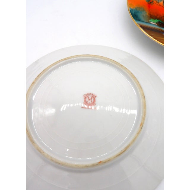 Vintage Noritake Porcelain Plates — Hand-Painted Sunset Lake Scene With Swan, Gold Rim, M in Wreath Mark, c.1920s-1940s - a Pair For Sale - Image 9 of 9