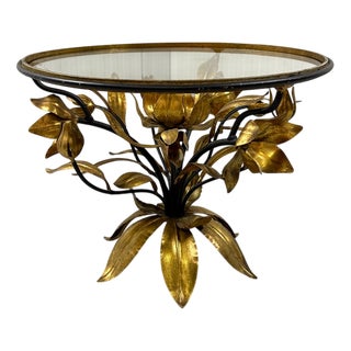 Vintage Gilded Metal and Glass Side Table by Hans Kögl, 1960s For Sale