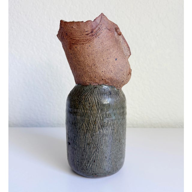 Folk Art Pottery Figurative Vase, Artist Signed For Sale - Image 4 of 9