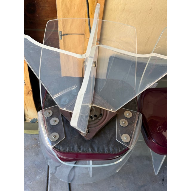 Vintage Hollywood Regency Sculptural Lucite Swivel Dining Chairs With Burgundy Seats – Set of 4 For Sale - Image 10 of 12