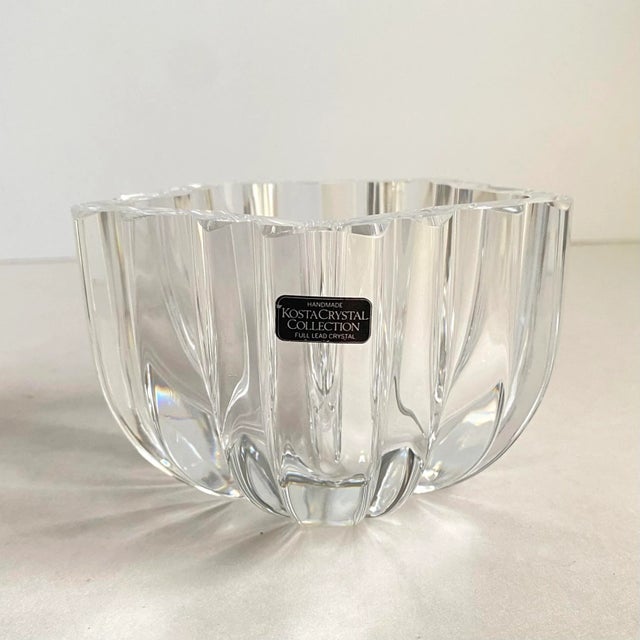 Art Deco Vintage Kosta Boda Lead Crystal Decorative Bowl Signed For Sale - Image 3 of 13
