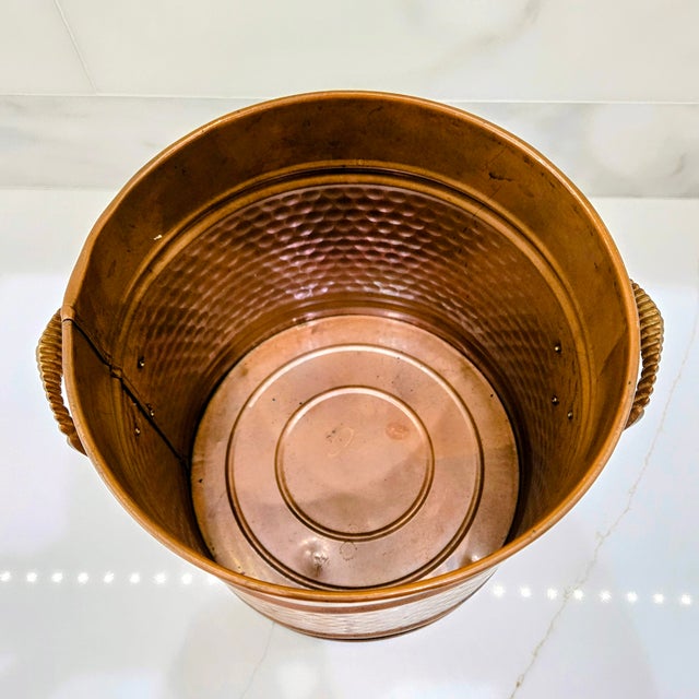 Vintage Hammered Copper Coal Scuttle Bucket With Brass Satyr Handle – Fireplace, Hearth, or Umbrella Stand For Sale - Image 10 of 11