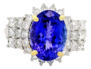 3.90 Carat Tanzanite Diamond 14k White Gold Halo Ring, Size 7