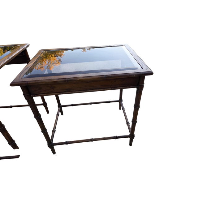 Thomasville Thomasville Vintage Faux Bamboo Nesting Stacking Tables Hollywood Regency Glass For Sale - Image 4 of 18