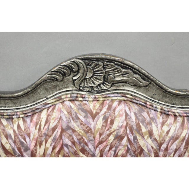 Late 20th Century Vintage Italian Baroque Rococo Style Silver Leaf Gilt Lounge Arm Chairs - A Pair For Sale - Image 5 of 18