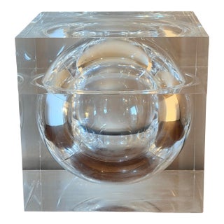 Vintage Italian Lucite Sphere in Cube Ice Bucket Attributed to Alessandro Albrizzi For Sale