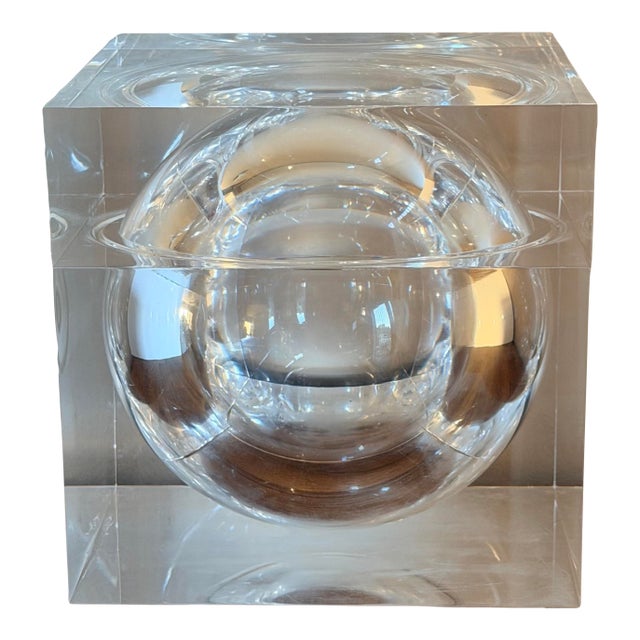 Vintage Italian Lucite Sphere in Cube Ice Bucket Attributed to Alessandro Albrizzi For Sale