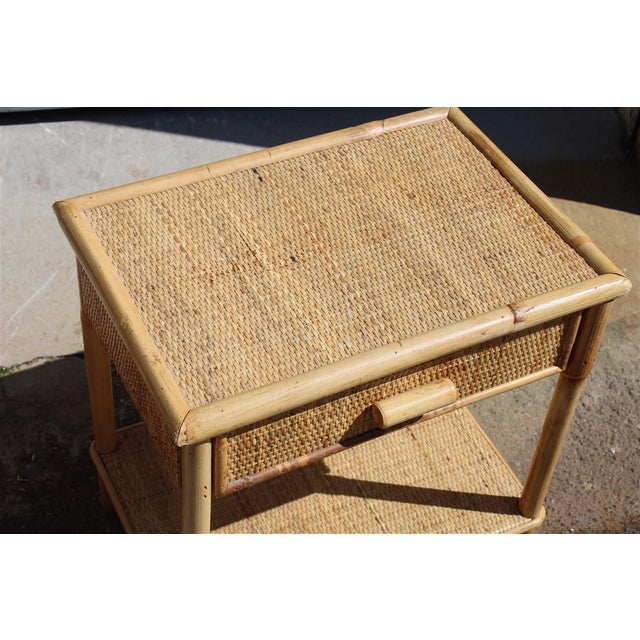 Wood Vintage Italian Bamboo Bedside Tables with Drawer and Shelf, 1950, Set of 2 For Sale - Image 7 of 18