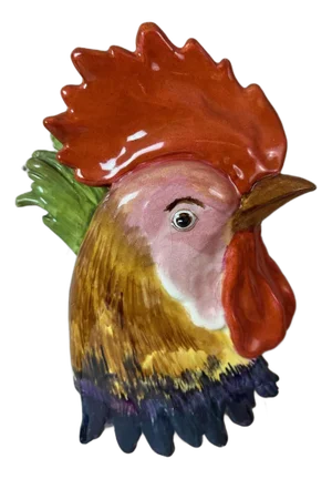 Barbotine Rooster's Head Wall Vase, 1900s