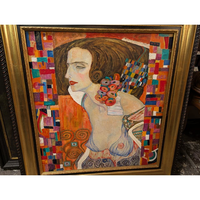 1990s Original Oil Painting After Gustav Klimt For Sale - Image 11 of 11