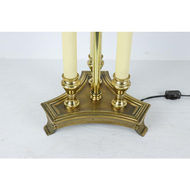 Vintage Brass Bouillotte Library Lamp With Green Pleated Shade For Sale - Image 9 of 13