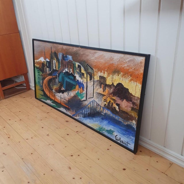 Mid-Century Modern Carl Lennart Wikström, Abstract City Landscape, 1970s, Oil on Panel For Sale - Image 3 of 18