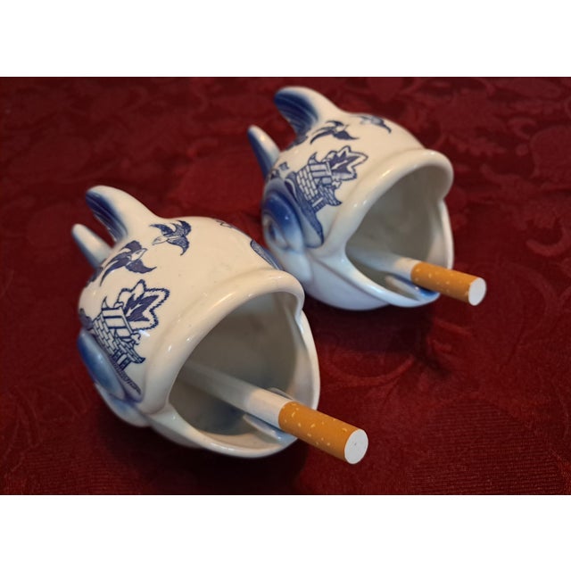 Mid-Century Pair of Blue Willow Personal Ashtray Fish Shaped For Sale - Image 17 of 18