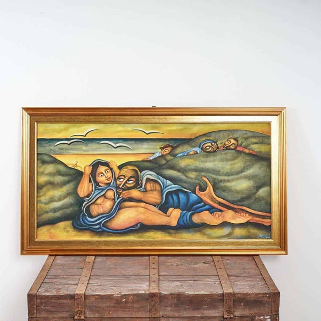 Bruno Fantini, Figurative Scene, Oil on Canvas For Sale - Image 7 of 7