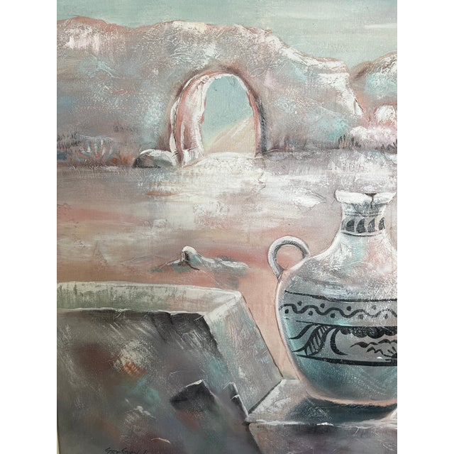 Wood Late 20th Century Large Signed Southwestern Pottery and Desert Landscape Textured Painting on Canvas For Sale - Image 7 of 13