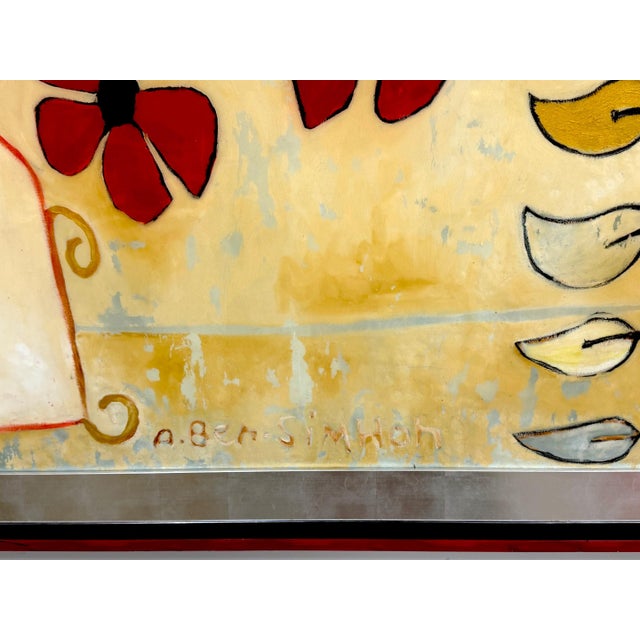 Monumental Original Avi Ben Simhon Floral Still Life, Oil & Enamel on Canvas For Sale - Image 14 of 18