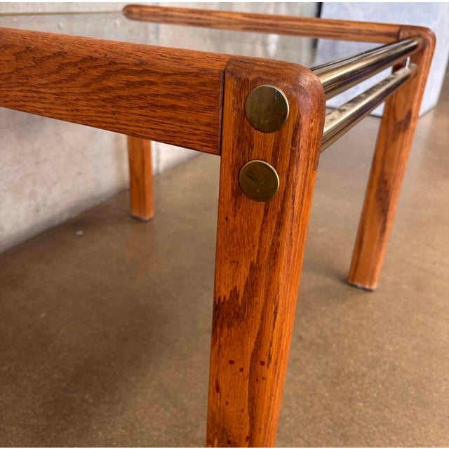 1990s Vintage Post Modern Oak + Smoked Glass Side Table For Sale - Image 5 of 6